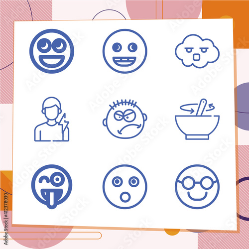 Simple set of 9 icons related to resentment