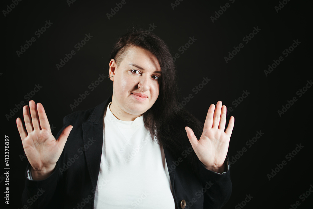 Clueless indifferent hesitating woman shrugging