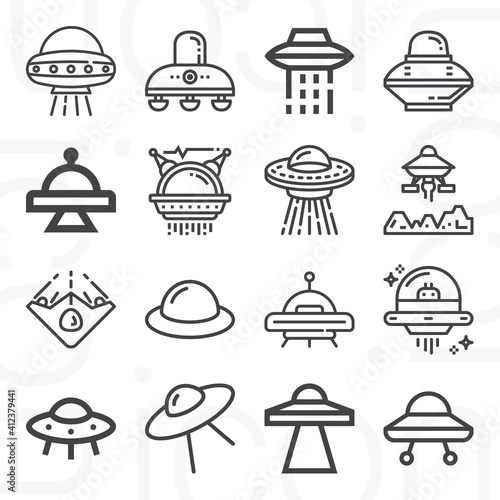 16 pack of ufo  lineal web icons set
