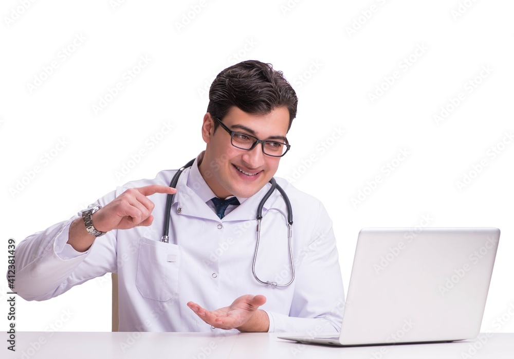 Doctor in telemediine mhealth concept on white Doctor in telemediine mhealth concept on white