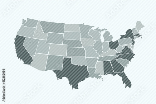 Grey USA divided map background