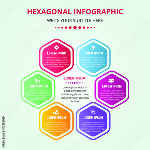 Gradient hexagonal infographic template flat design