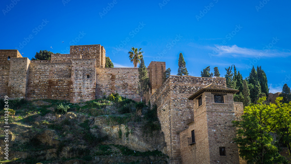 View on Malaga's Alcazaba, a medieval moorish fortress in Andalucia, Spain