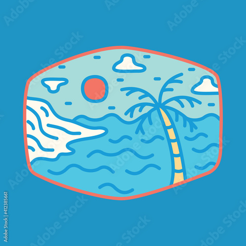 Beach sea summer holiday line badge patch pin graphic illustration vector art t-shirt design