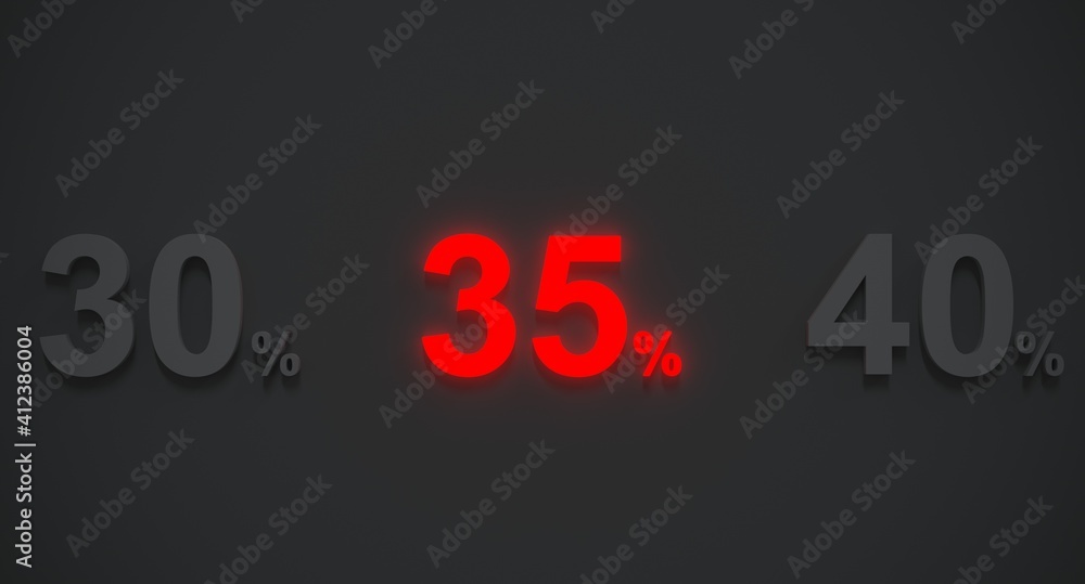 Sale 35 percent in red light 3d rendering Sale 35 percent in red light 3d rendering