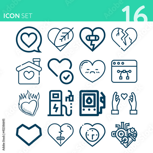 Simple set of 16 icons related to cardiovascular system