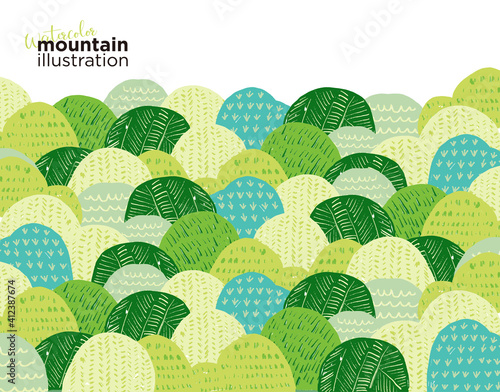 水彩風の山のベクターイラスト背景