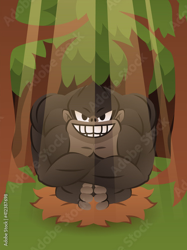 Cartoon gorilla in the jungle