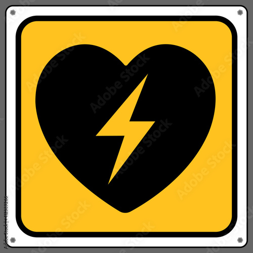 Automatic external defibrillator. Caution sign
