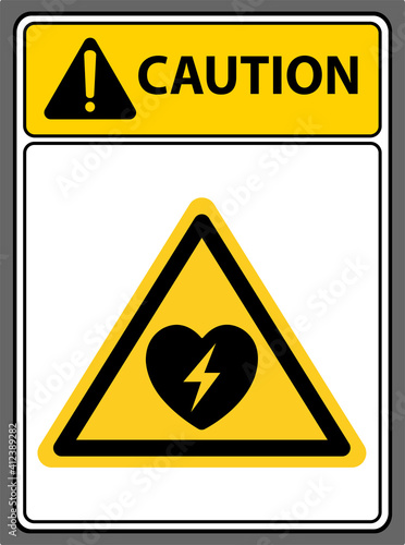 Automatic external defibrillator. Caution sign