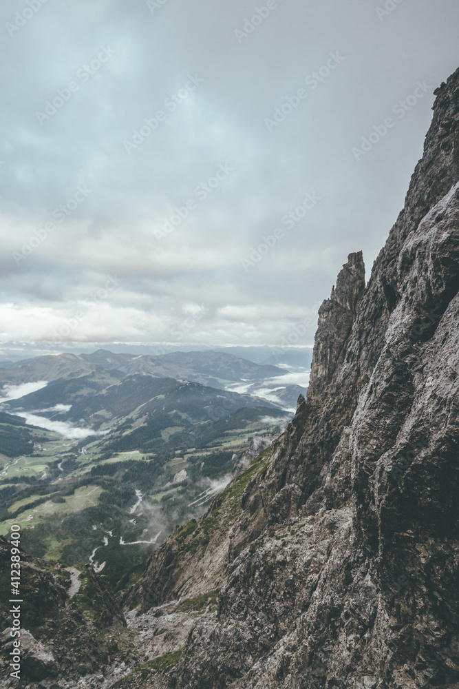 overcast landscape with harsh rockformation in the austrian alps overcast landscape with harsh rockformation in the austrian alps