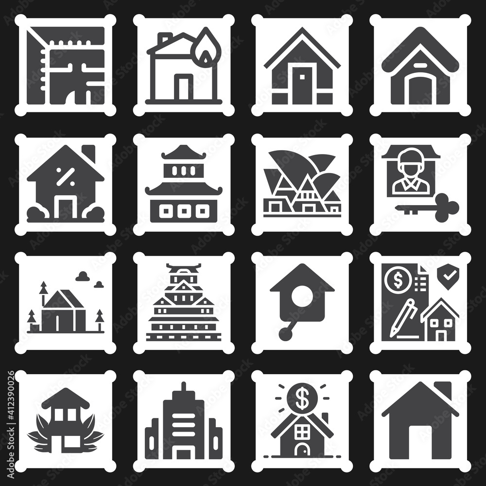 16 pack of mansion filled web icons set 16 pack of mansion filled web icons set