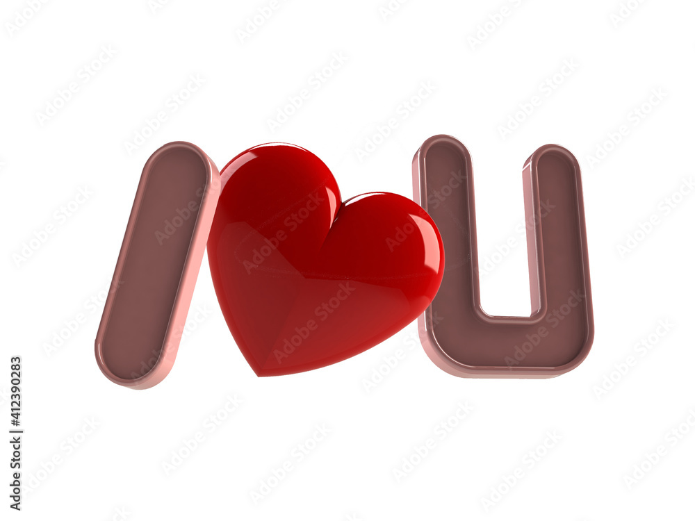 3d I love you concept with heart on white background with shadow, valentines day background 3D rendering 3d I love you concept with heart on white background with shadow, valentines day background 3D rendering
