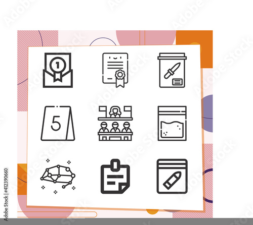 Simple set of 9 icons related to testimony