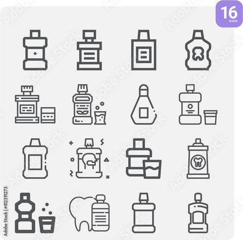 Simple set of mouthwash related lineal icons.