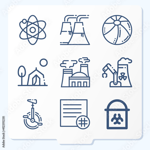 Simple set of 9 icons related to radiation