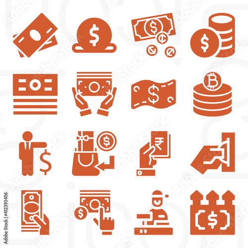 16 pack of spending money  filled web icons set