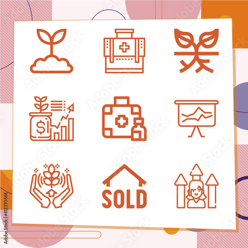 Simple set of 9 icons related to out