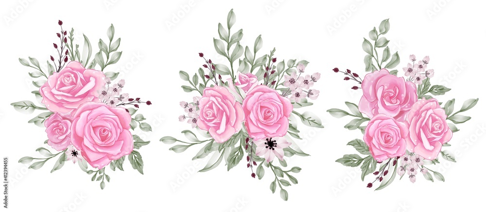 rose pink pastel bouquet clipart watercolor illustration