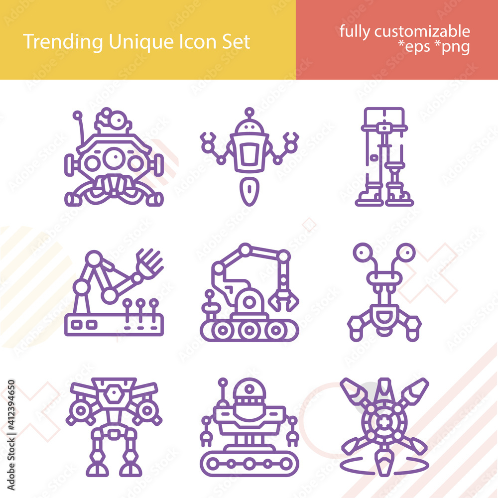Simple set of robotics related lineal icons.