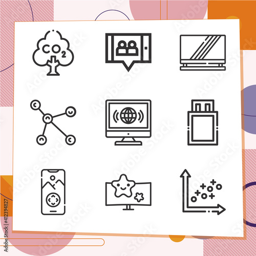 Simple set of 9 icons related to electrons