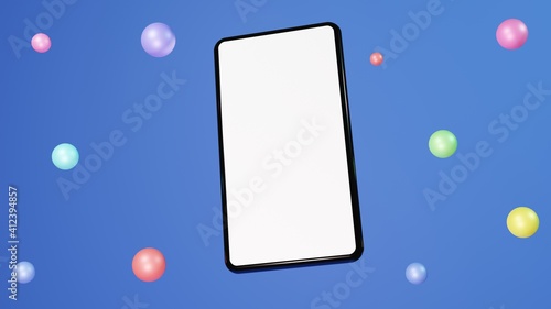 Handphone flat 3d illustration rendering modern and trendy with colorful balloons on blue background