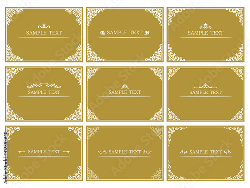 金色の洋風角装飾フレームと見出し飾りアイコンセット