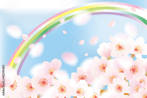 虹がかかる桜背景