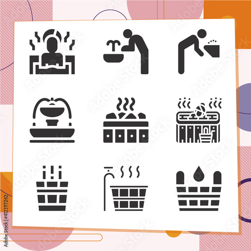 Simple set of 9 icons related to thermal spring