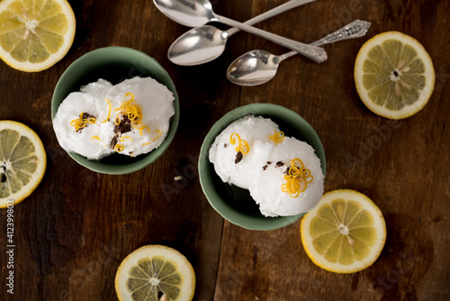 Lemon Gelato with Dark Chocolate and Lemon Zest photo