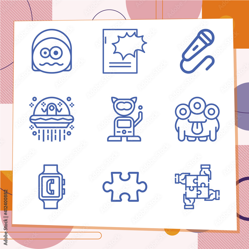 Simple set of 9 icons related to funny Simple set of 9 icons related to funny