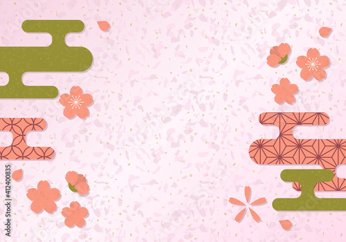 和紙風 桜と霞の和風背景