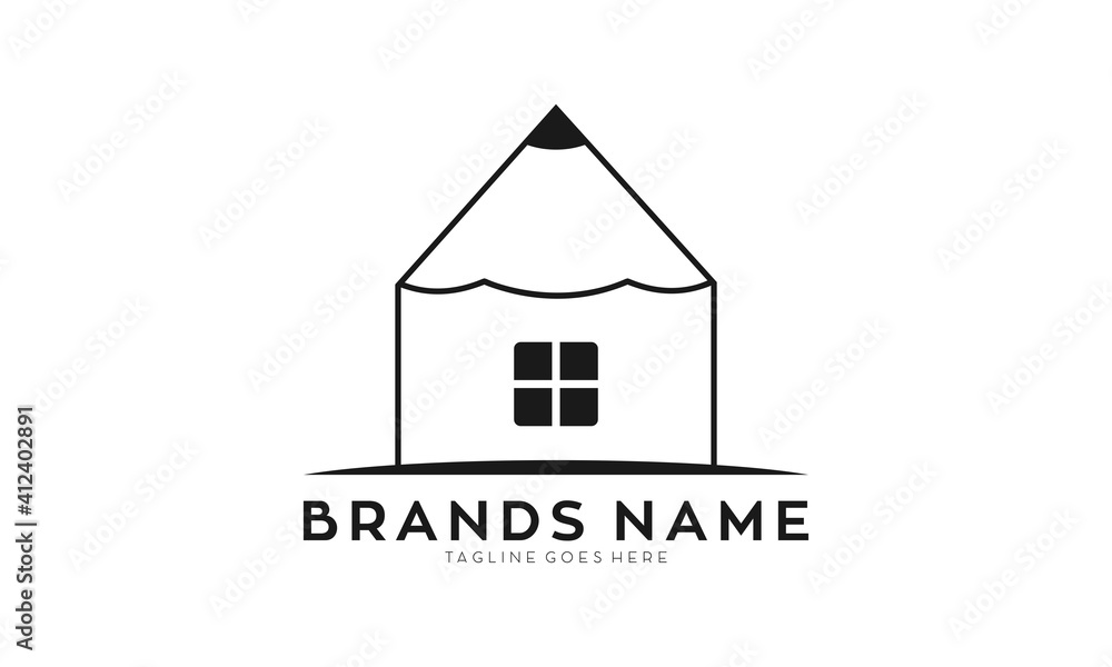 Simple pencil house vector logo
