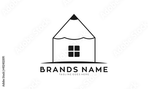 Simple pencil house vector logo