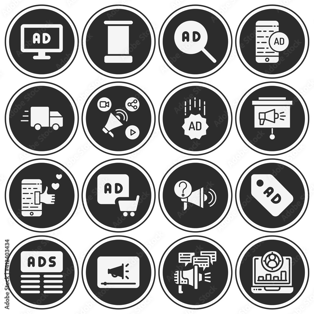 16 pack of targeted filled web icons set 16 pack of targeted filled web icons set