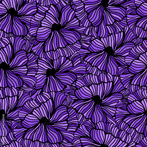 Black and white abstract peony Violet pattern.
