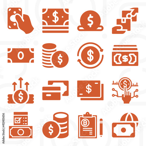 16 pack of pin money  filled web icons set