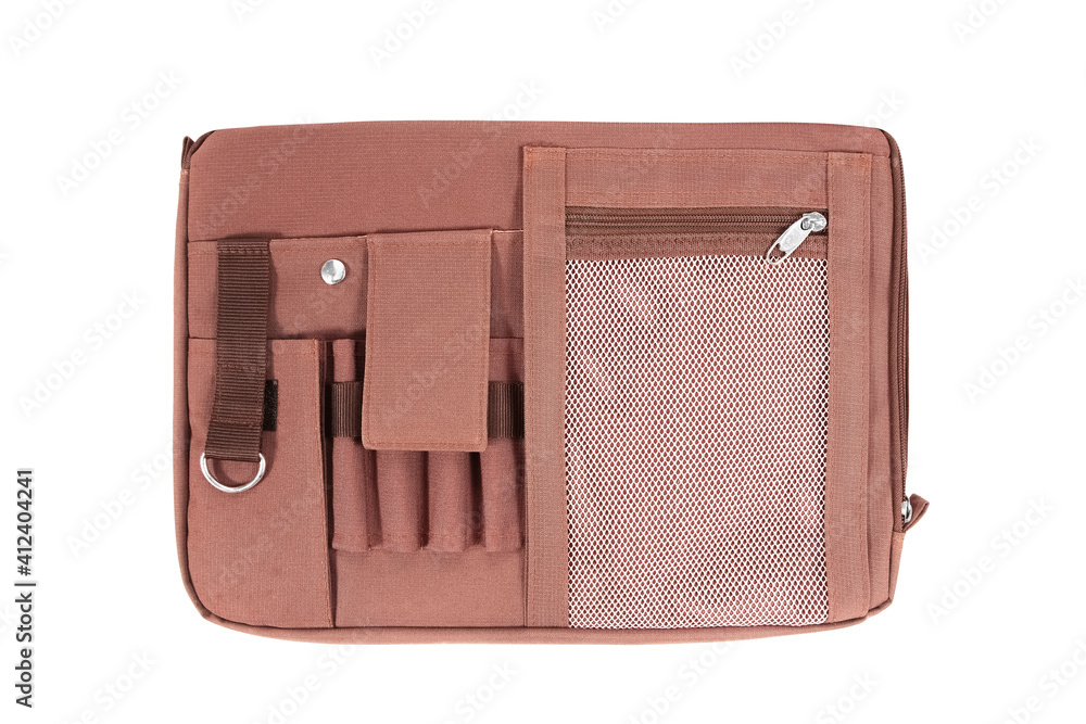 Naklejka premium Brown cloth briefcase,bag isolated on white with clipping path included.