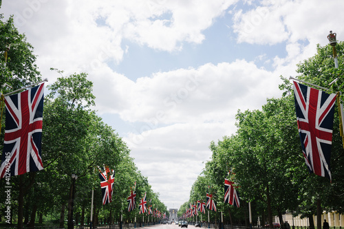 Pall Mall festooned with Union Jack flags photo