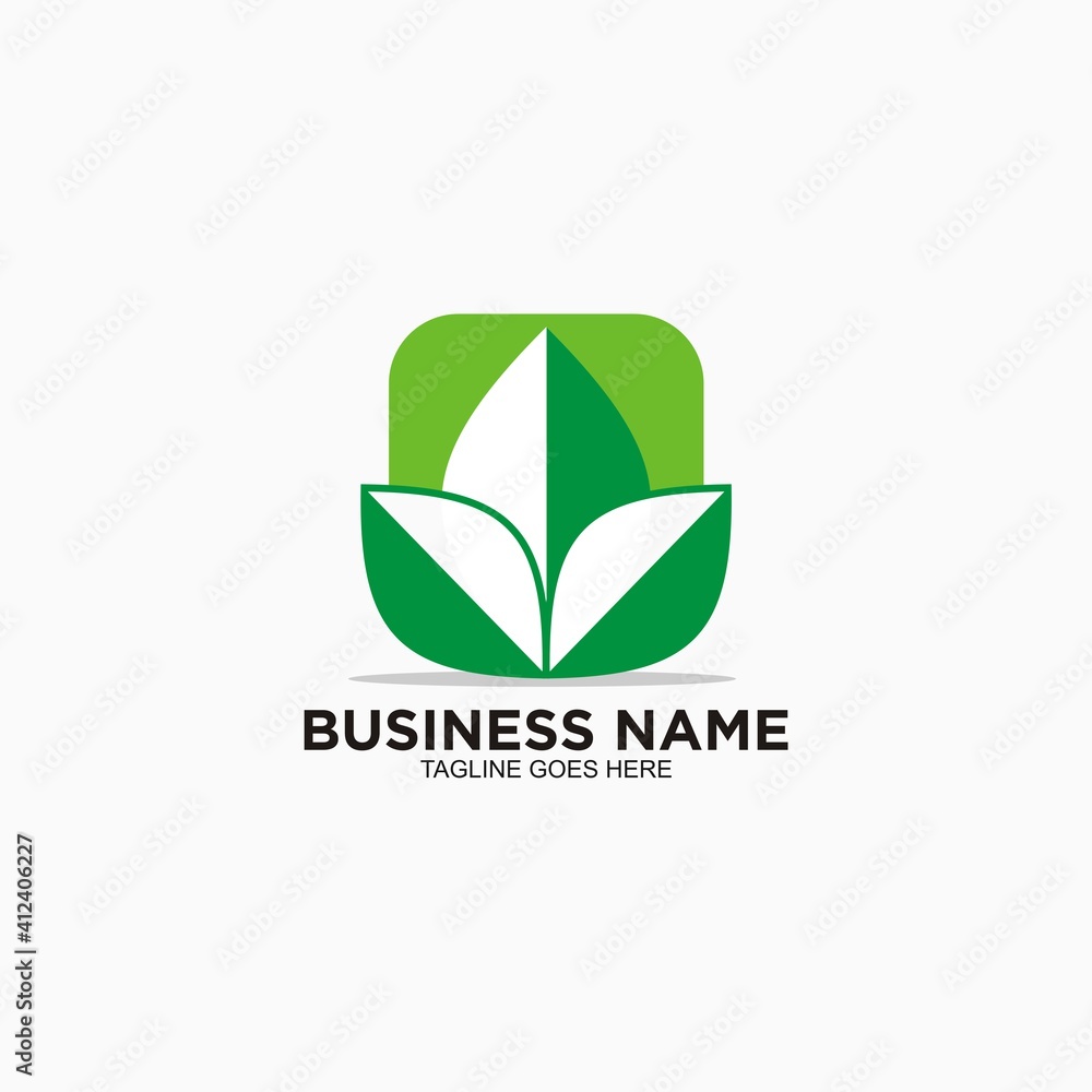 Green leaf logo design template for business company 