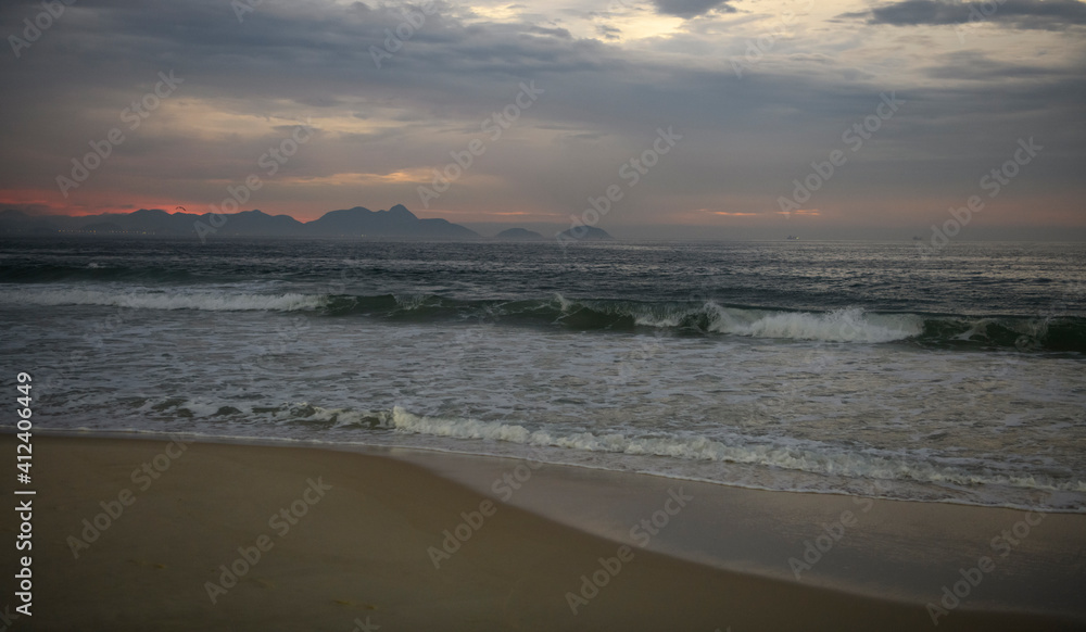 Sunrise on the beach of Copacabana.Rio de Janeiro, March 2020
