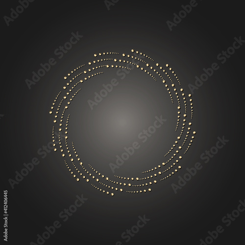 Golden frame with lace ornament in circle on black background. Art deco. Luxury gold round mandala, hand draw design. Ethnic motif. Abstract vector illustration. Template design for invitation.