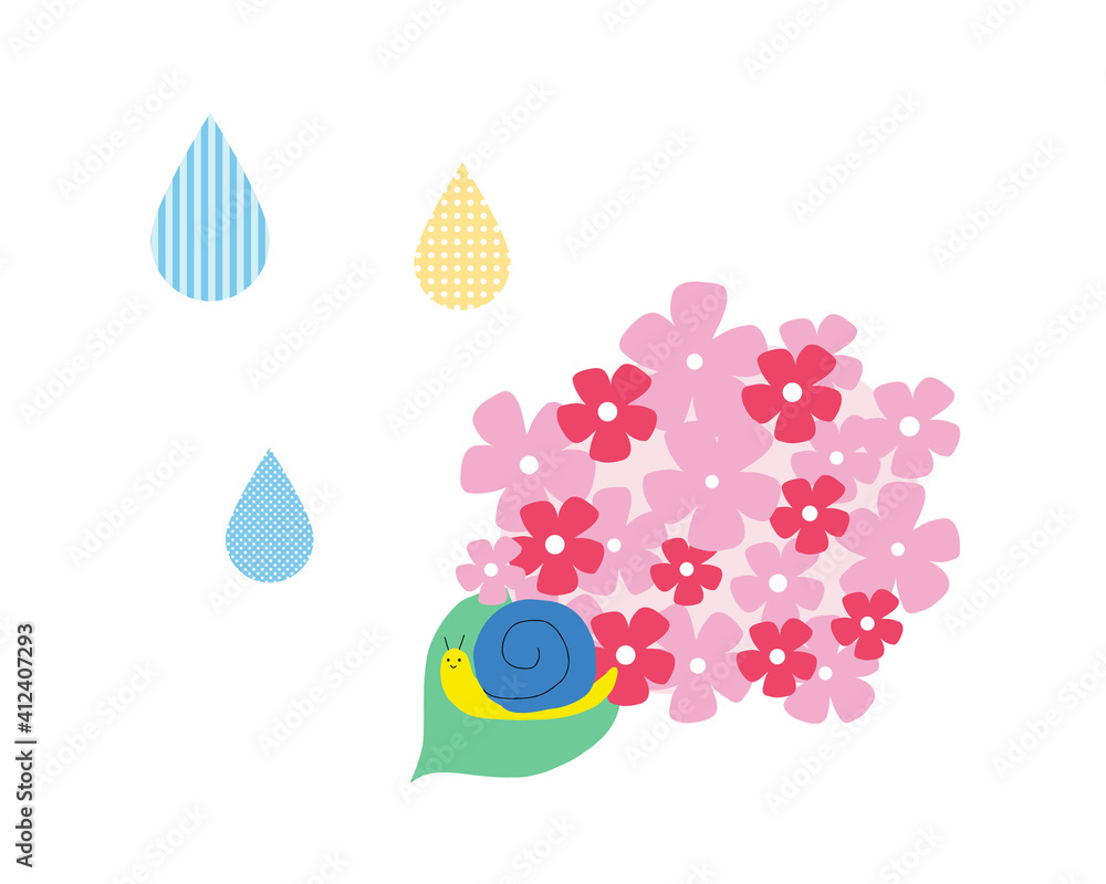 紫陽花とカタツムリのベクターイラスト素材 紫陽花とカタツムリのベクターイラスト素材