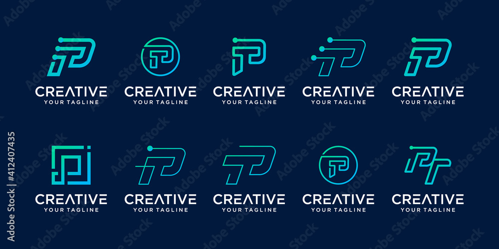Set of abstract initial letter P logo template. icons for business of fashion, digital, technology,