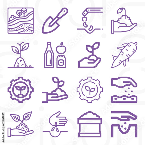 16 pack of nutrients  lineal web icons set