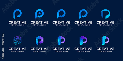 Set of abstract initial letter P logo template. icons for business of fashion, digital, technology