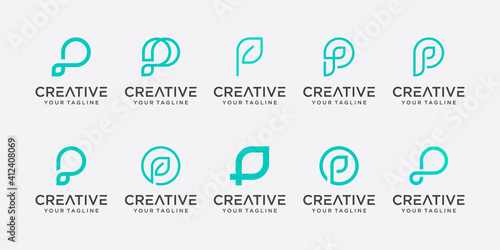 Set of abstract initial letter P logo template. icons for business of nature, organic