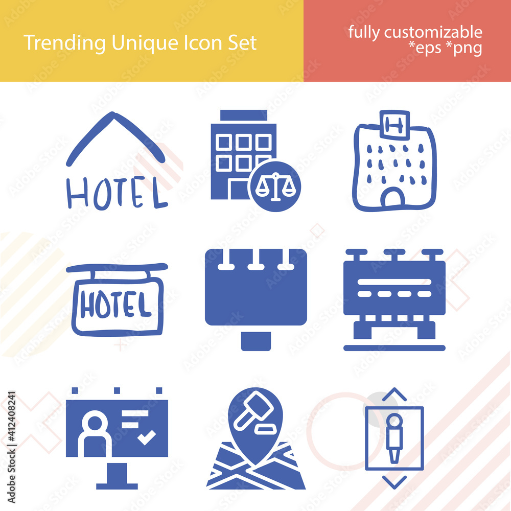 Simple set of motor inn related filled icons. Simple set of motor inn related filled icons.