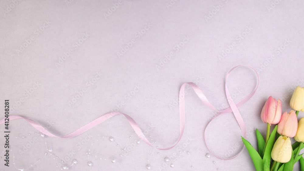 Romantic flowers ribbons and pearls move on bottom of theme. Stop motion Romantic flowers ribbons and pearls move on bottom of theme. Stop motion