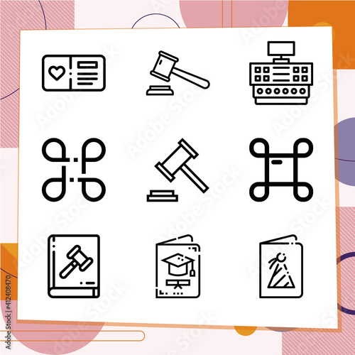 Simple set of 9 icons related to bidding